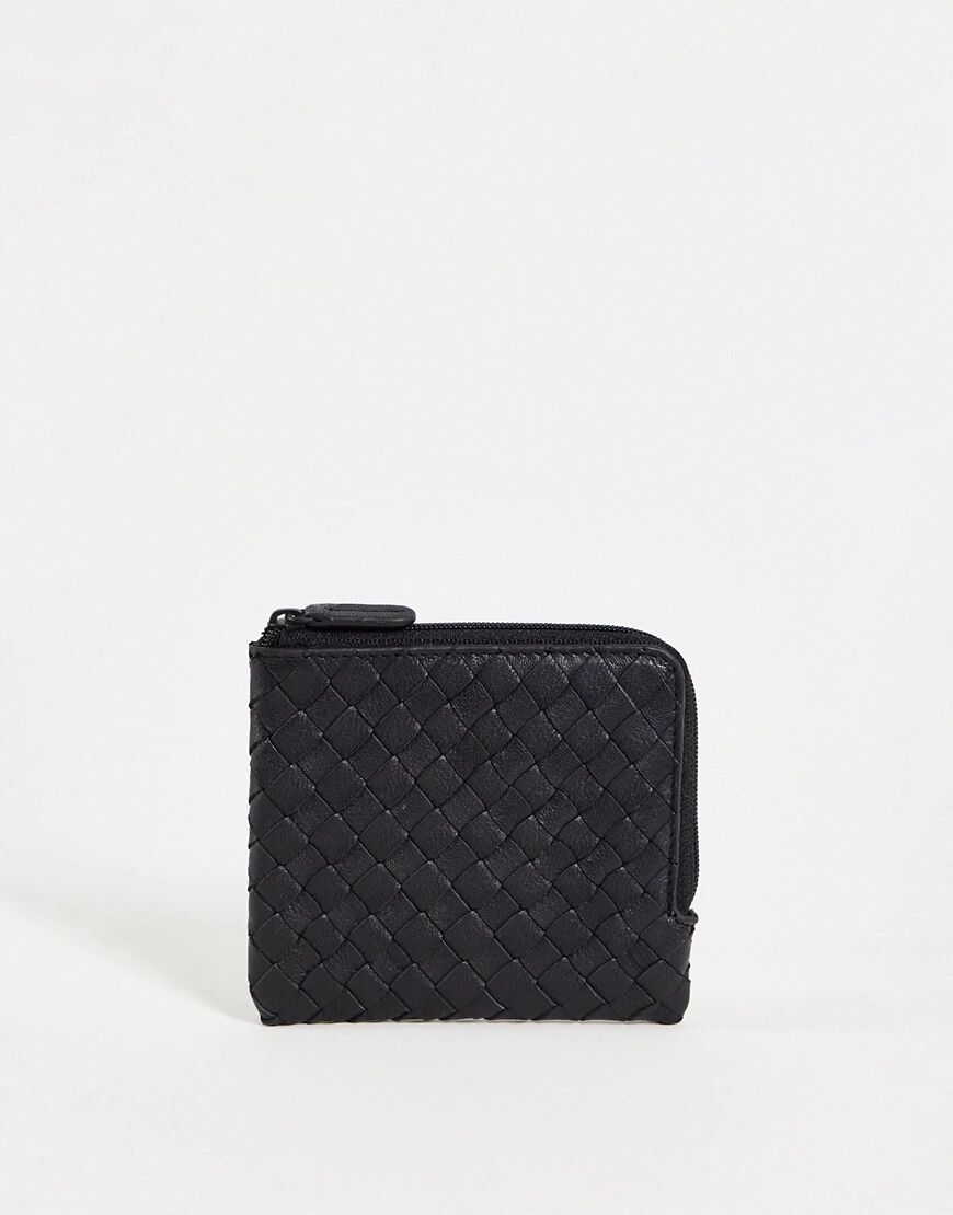 ASOS DESIGN leather zip around wallet in black with weave  Black