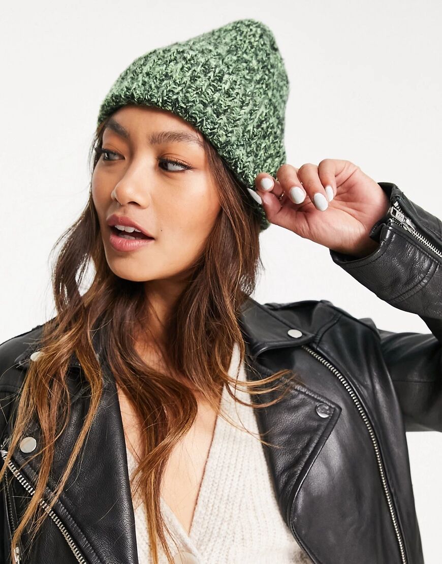 ASOS DESIGN mixed knit rib beanie in black and green-Multi  Multi