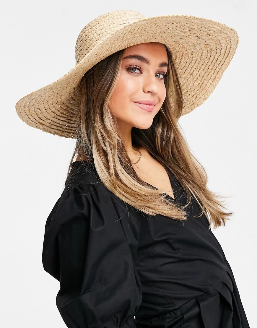 ASOS DESIGN natural straw floppy hat with plait band and size adjuster-Brown  Brown
