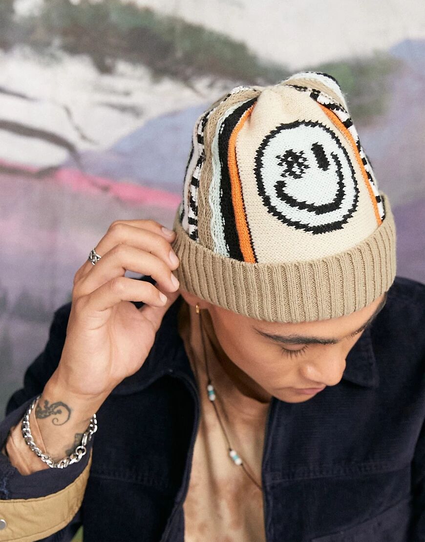 ASOS DESIGN oversized beanie with 90's & retro mixed knit and logo in multicolour  Multi