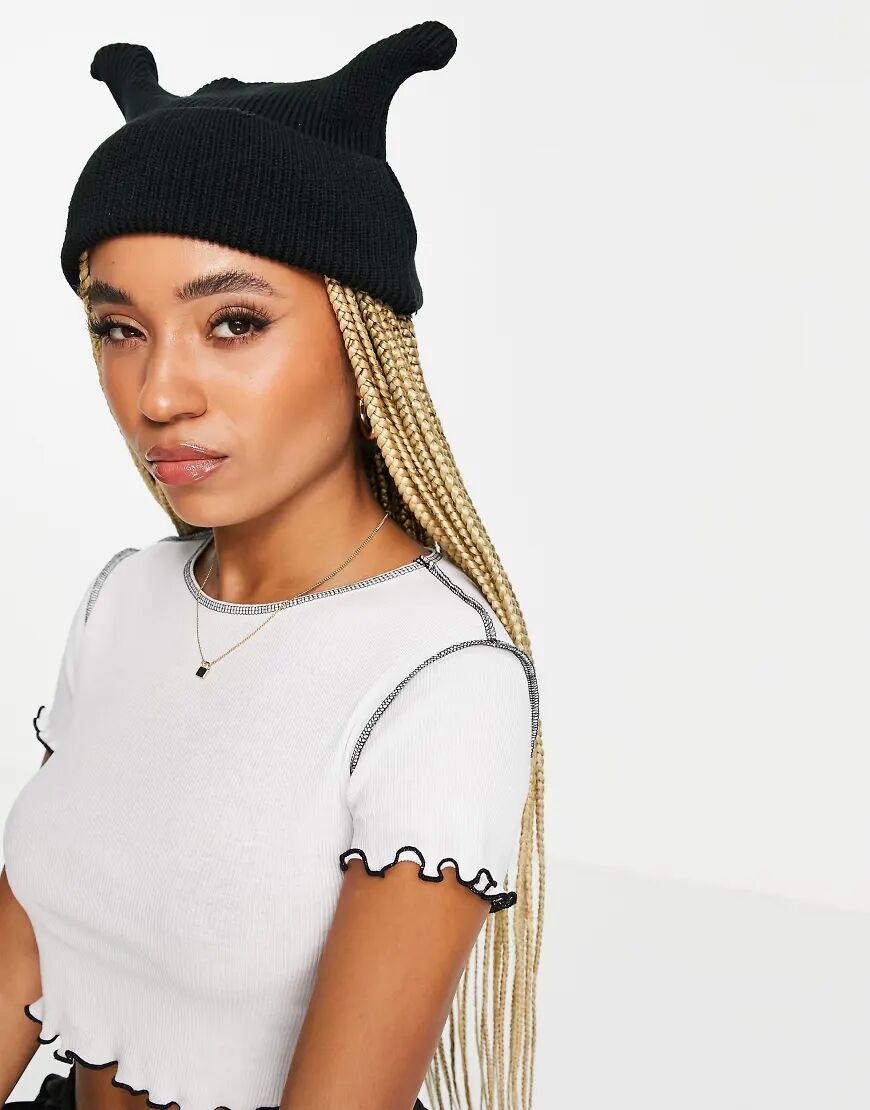 ASOS DESIGN pointed rib beanie in black  Black