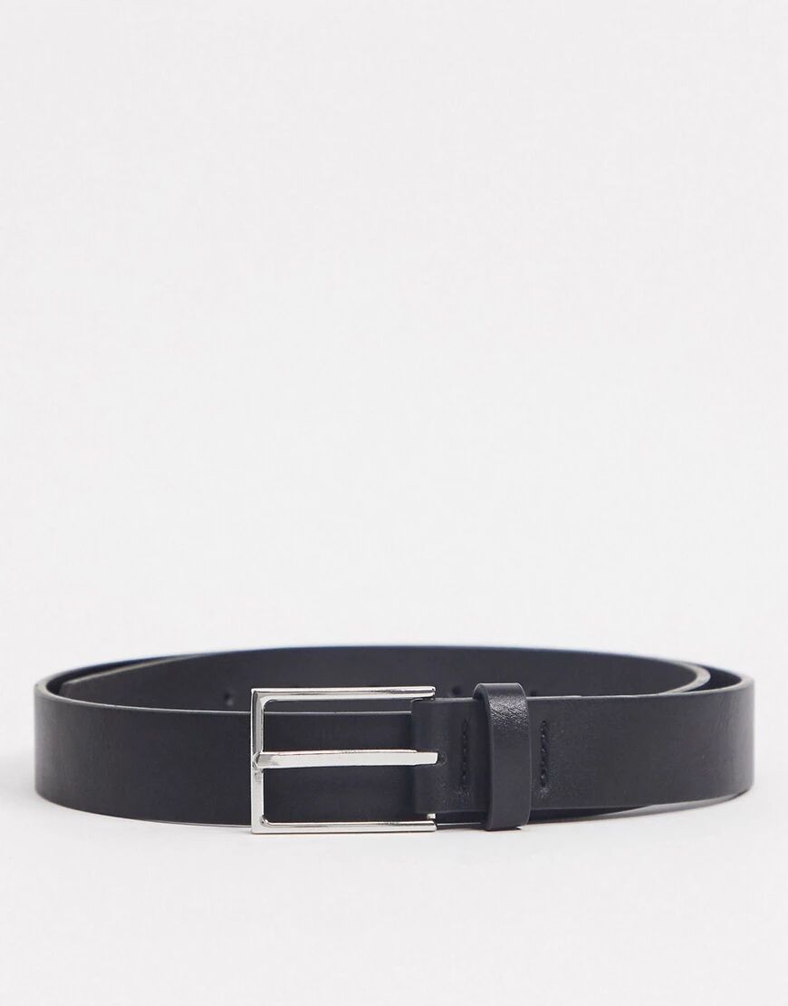 ASOS DESIGN slim belt in black faux leather with silver buckle-Multi  Multi
