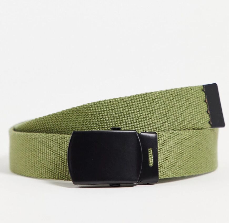 ASOS DESIGN slim webbed belt with plate buckle in khaki-Green  Green