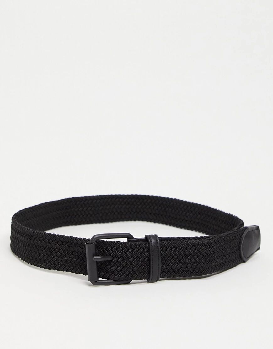 ASOS DESIGN slim woven belt in black with matte roller buckle  Black