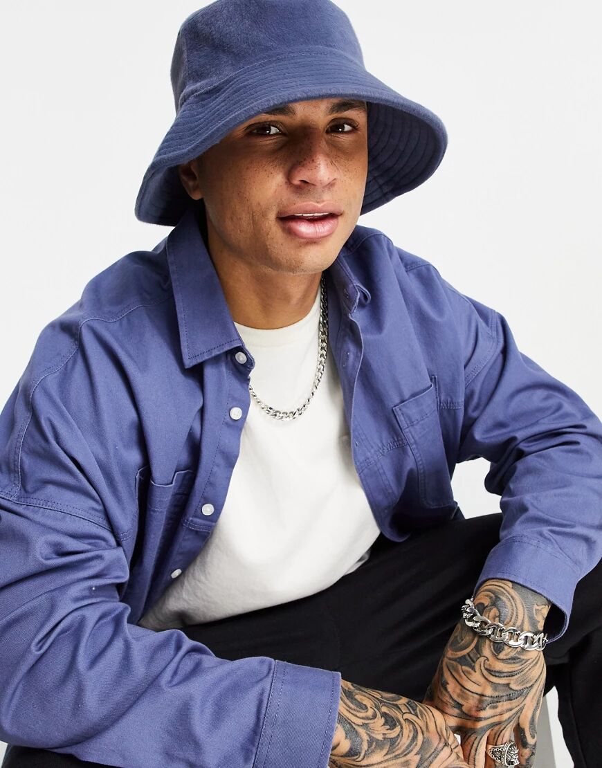 ASOS DESIGN textured bucket hat in blue-Navy  Navy