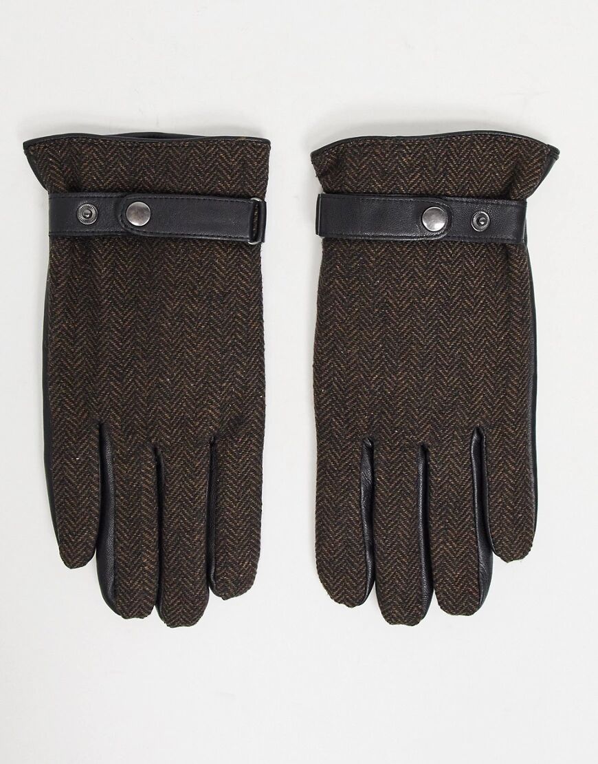 ASOS DESIGN touchscreen leather driving gloves in brown with herringbone detail  Brown