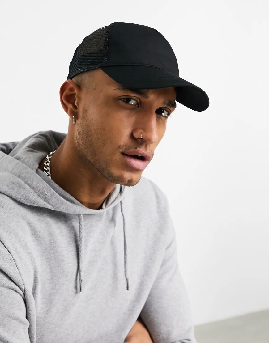 ASOS DESIGN trucker cap in black cotton  Black