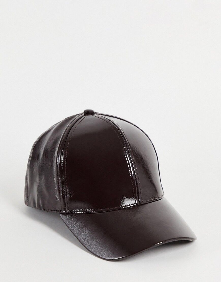 ASOS DESIGN vinyl baseball cap in dark brown  Brown