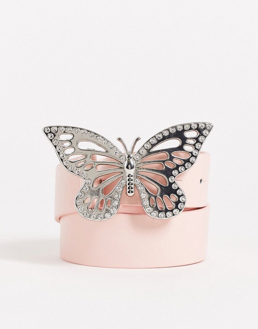 ASOS DESIGN waist and hip belt with butterfly buckle in pink  Pink