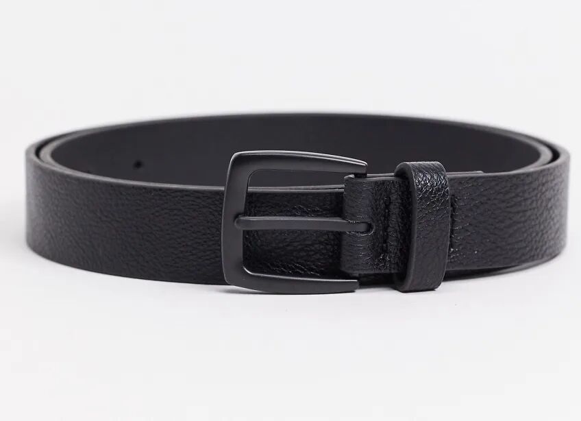 ASOS DESIGN wide belt in black faux leather with matte black buckle detail  Black