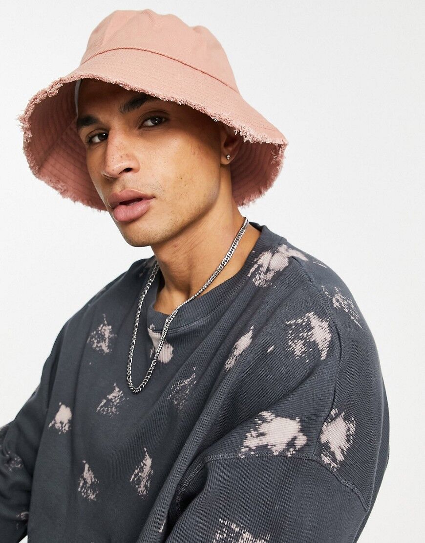 ASOS DESIGN wide brim bucket hat in pink with raw edge detail  Pink