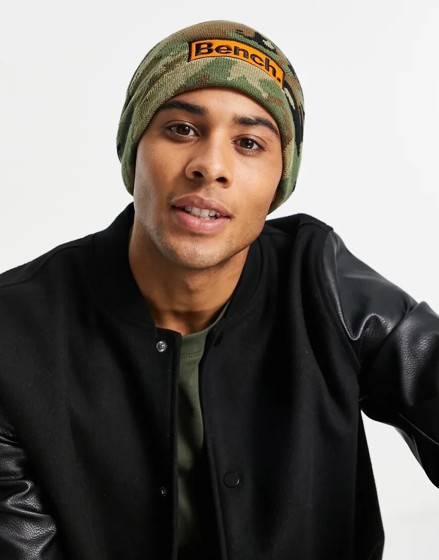 Bench large logo beanie hat in camo-Green  Green