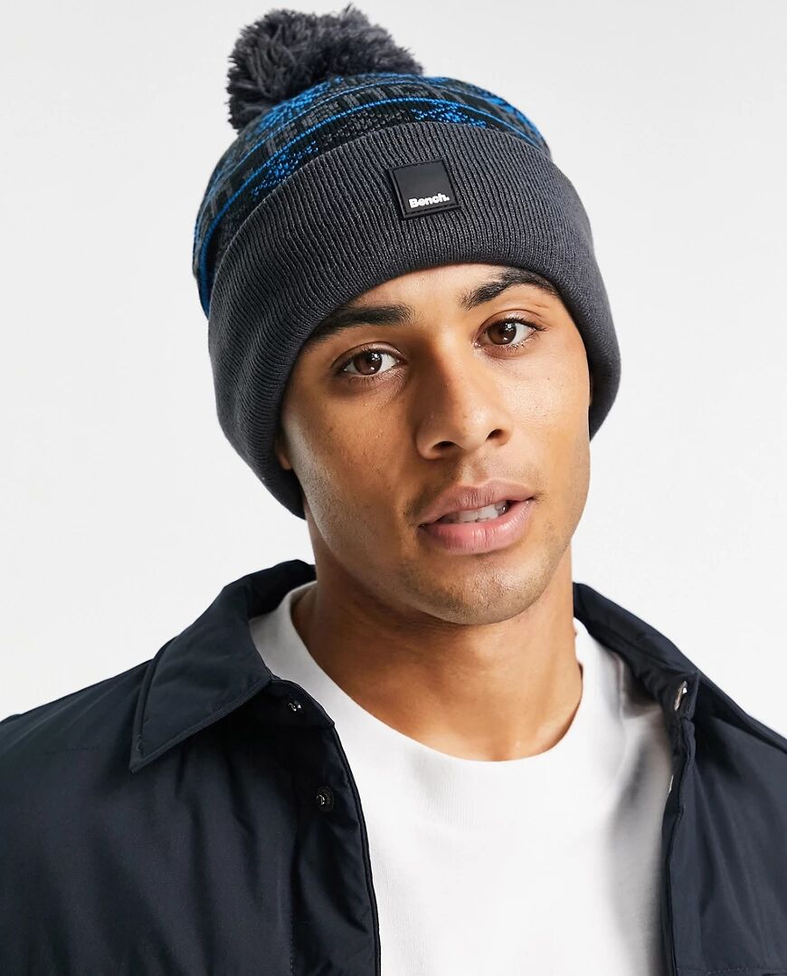 Bench patterned bobble hat in navy  Navy