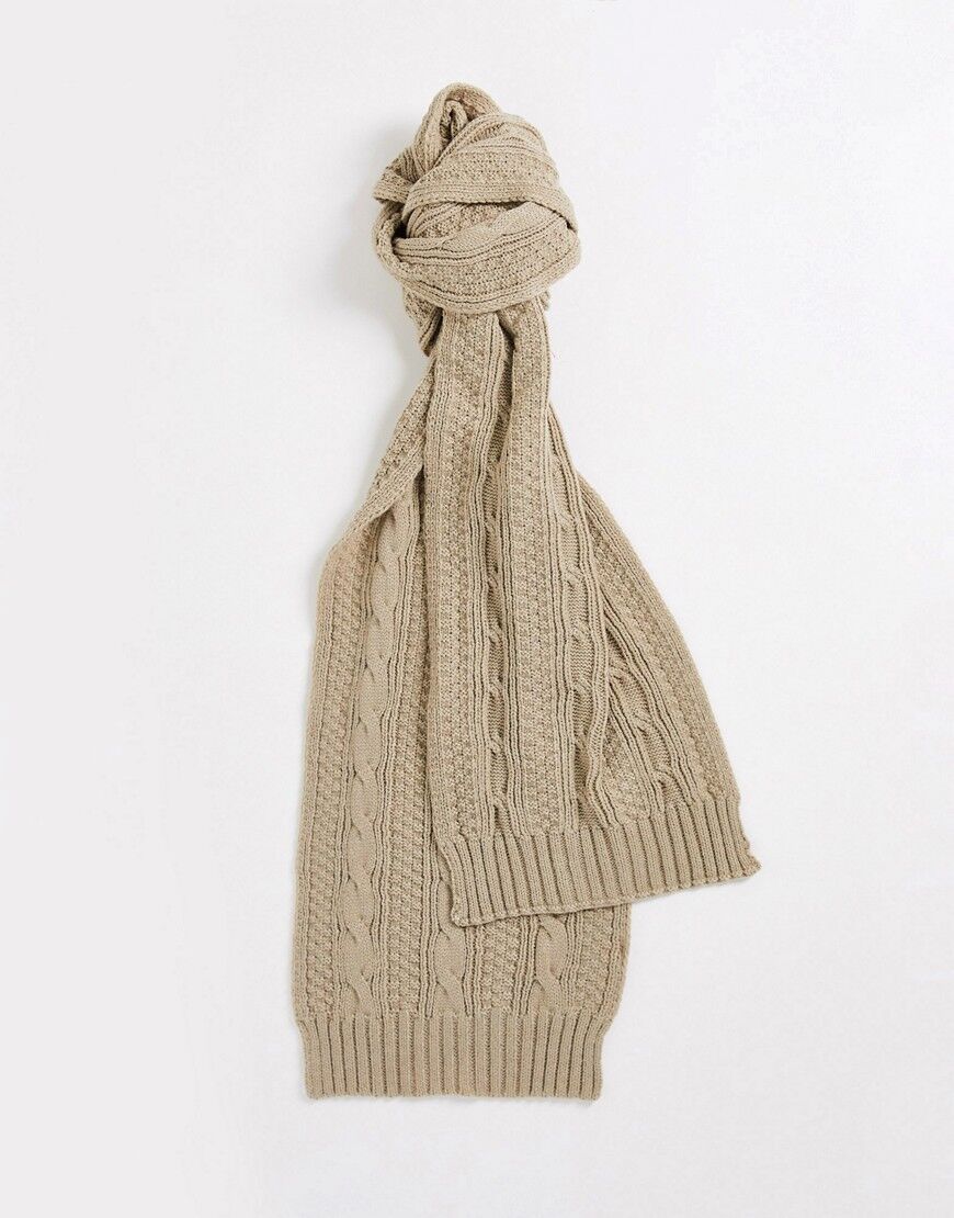 Boardmans cable knit scarf in camel-Neutral  Neutral