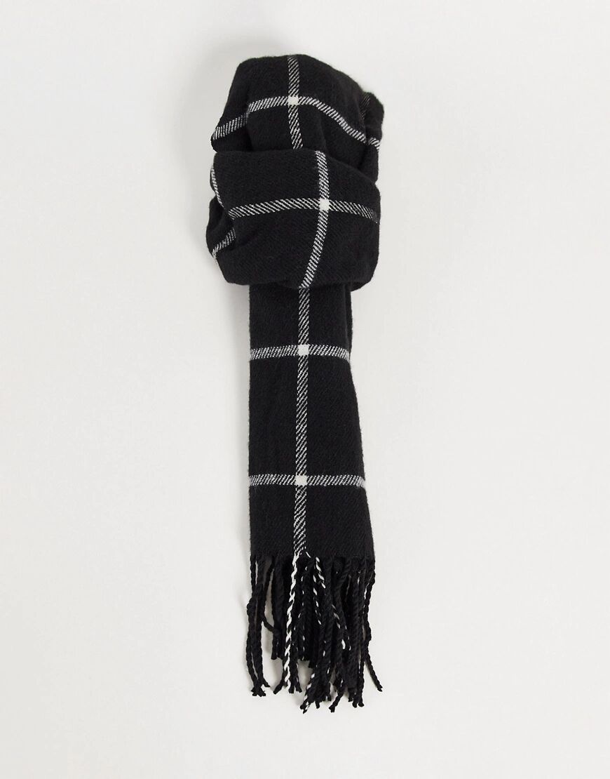 Boardmans check fringe scarf in black  Black