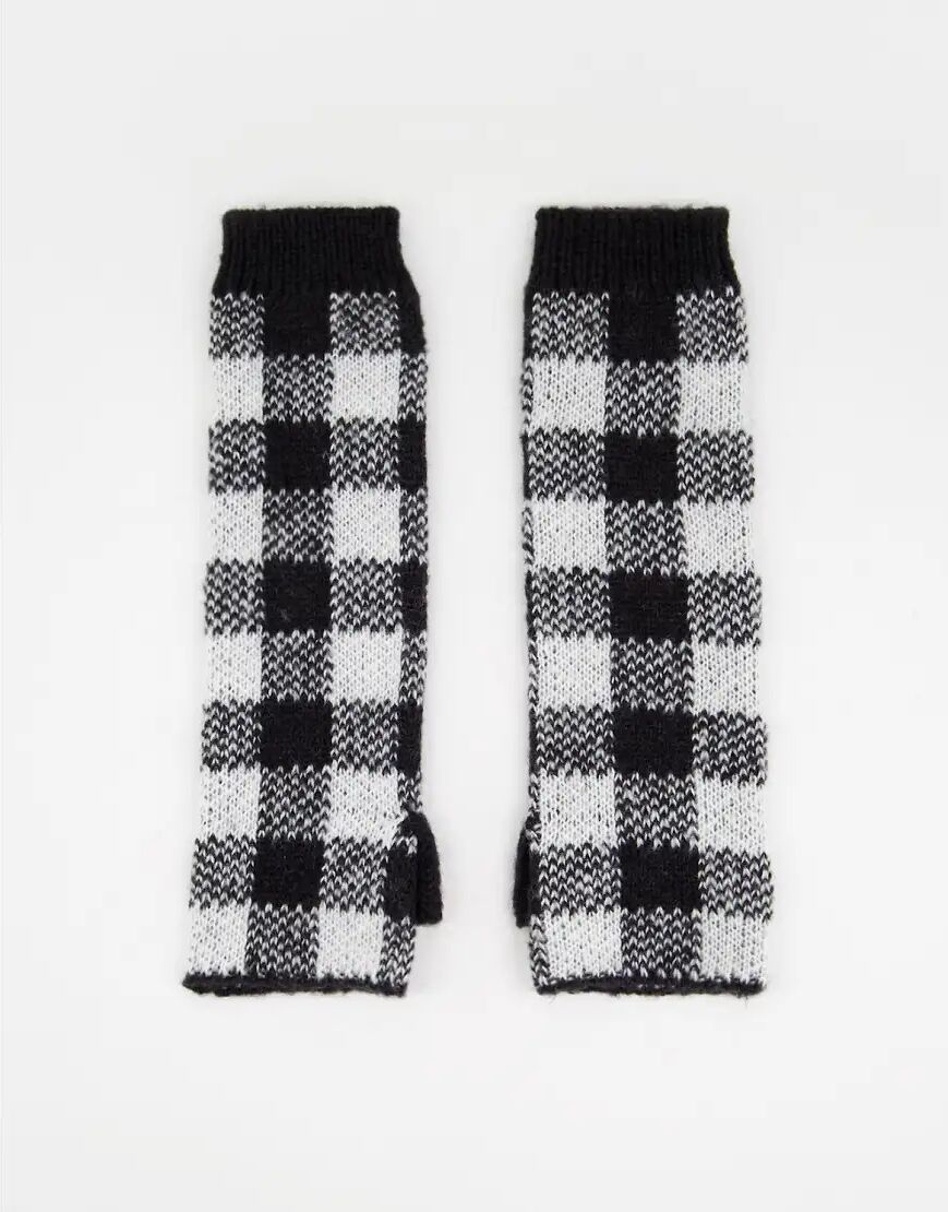 Boardmans knitted check long armwarmer gloves in black  Black