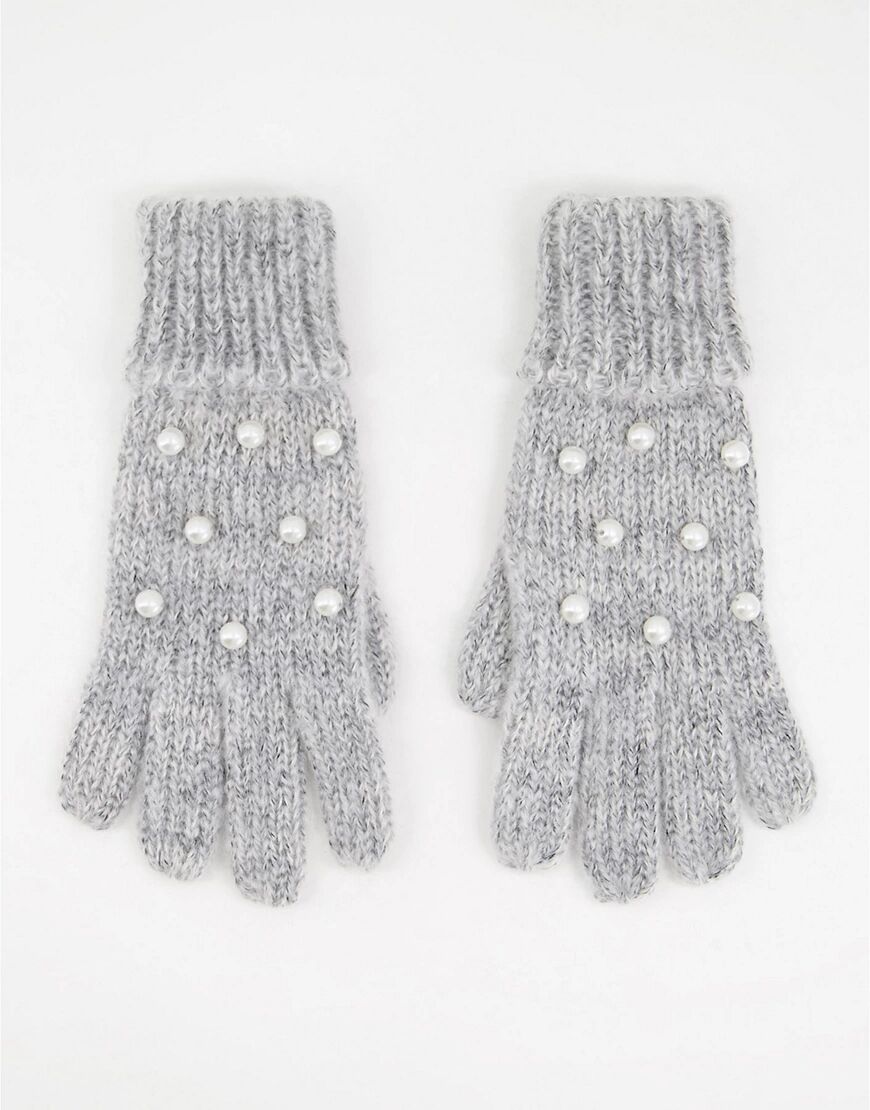 Boardmans knitted pearl gloves in silver  Silver