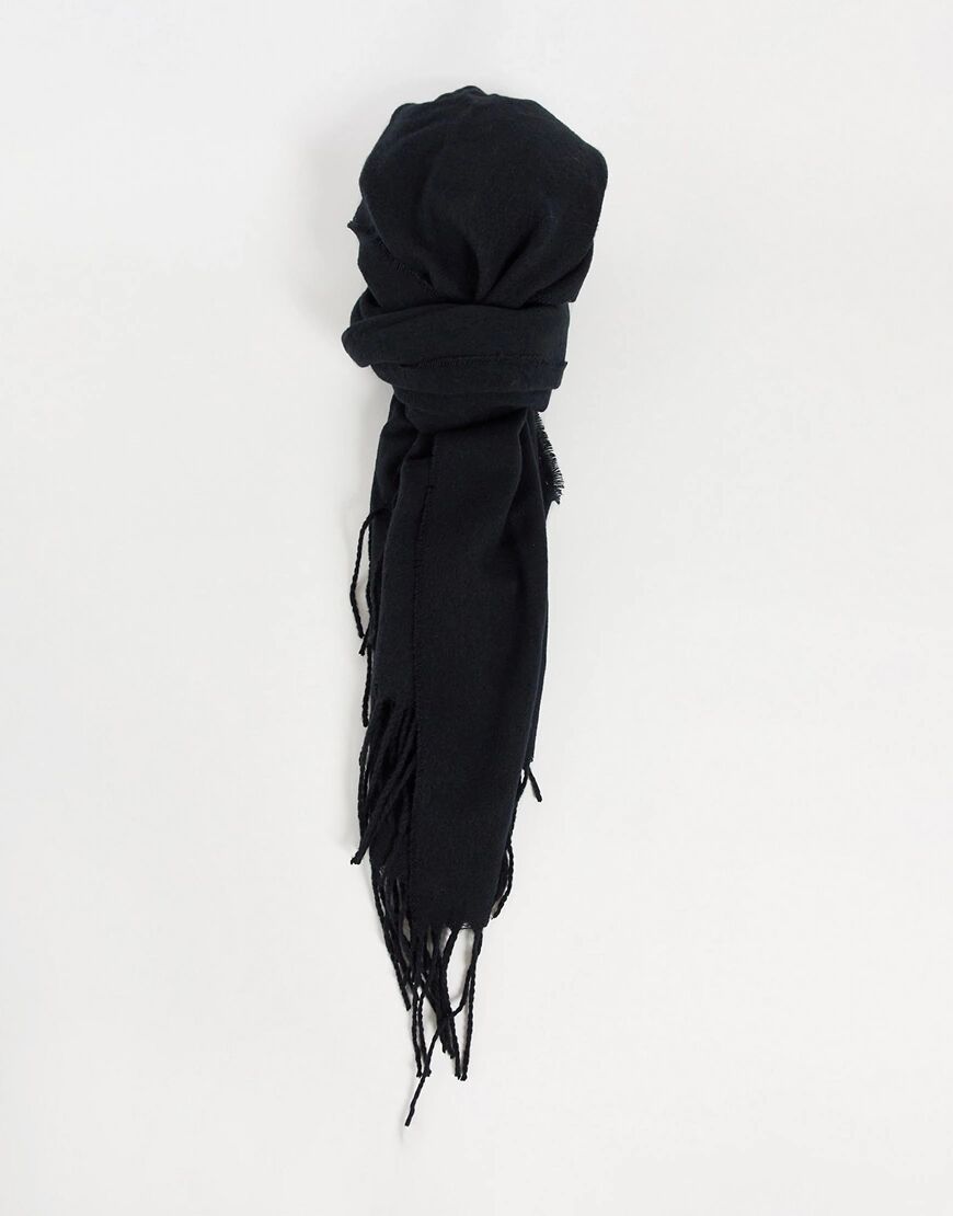 Boardmans recycled polyester fringe scarf in black  Black