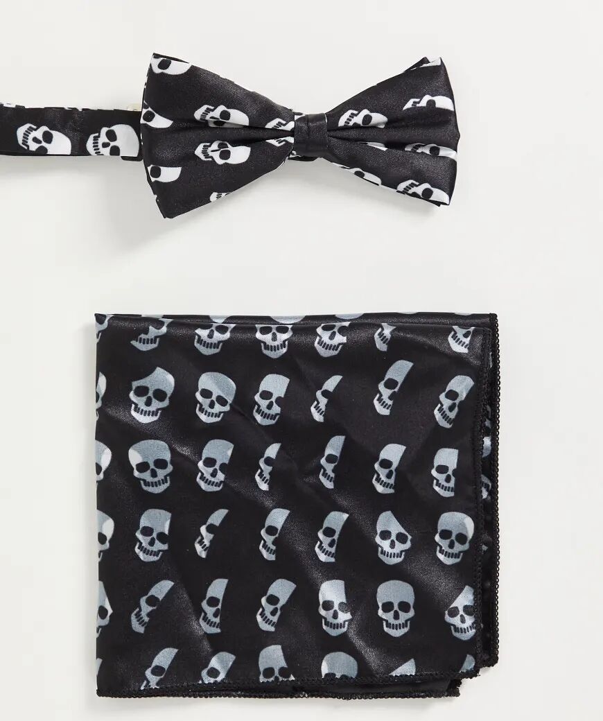 Bolongaro Trevor bow tie and pocket square set in skull print-Black  Black