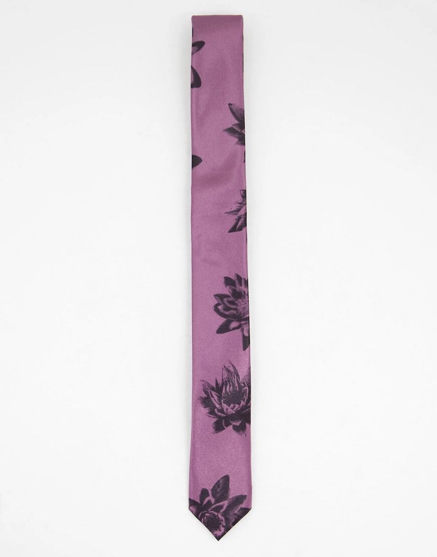 Bolongaro Trevor skinny tie in dark pink floral-Purple  Purple