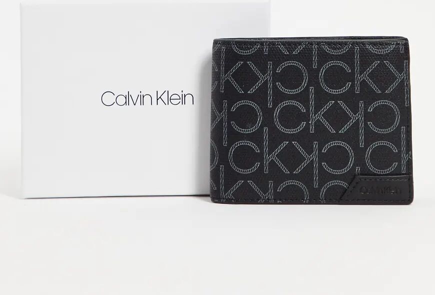 Calvin Klein bifold wallet in monogram print in black  Black