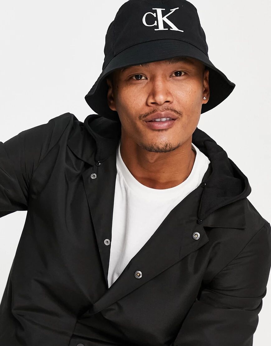 Calvin Klein Jeans mesh monogram bucket hat in black  Black