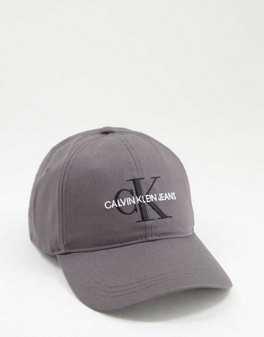 Calvin Klein Jeans monogram logo cap in charcoal-Grey  Grey