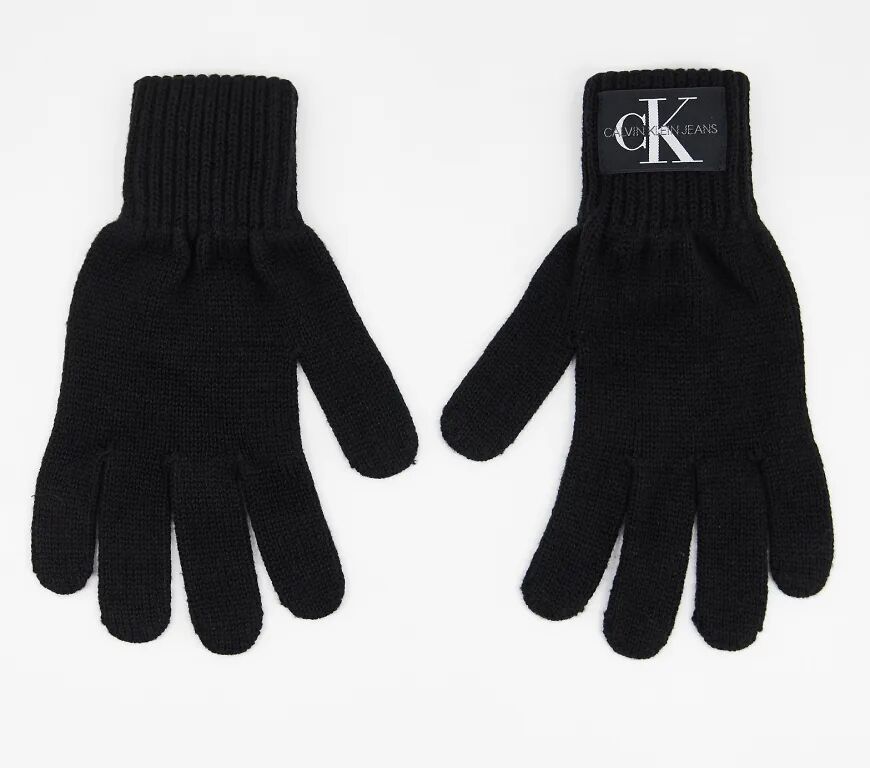 Calvin Klein Jeans monogram logo knit gloves in black  Black