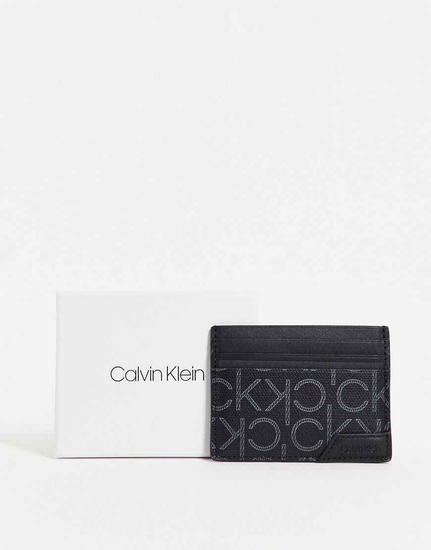 Calvin Klein leather cardholder in monogram print in black  Black