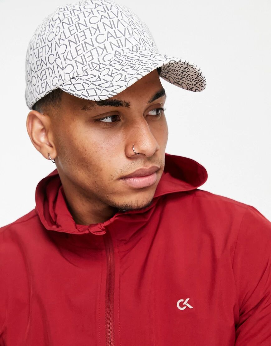 Calvin Klein monogram print cap in white  White