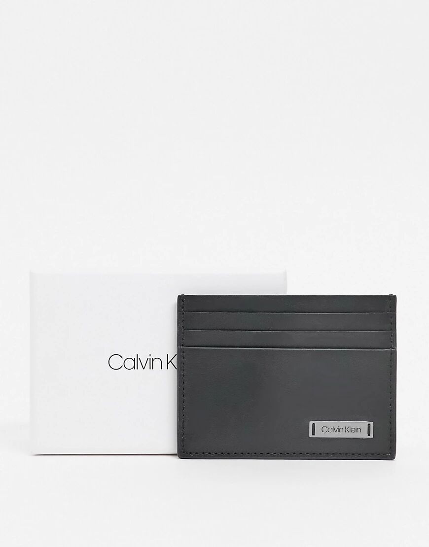 Calvin Klein Plaque card holder in black  Black