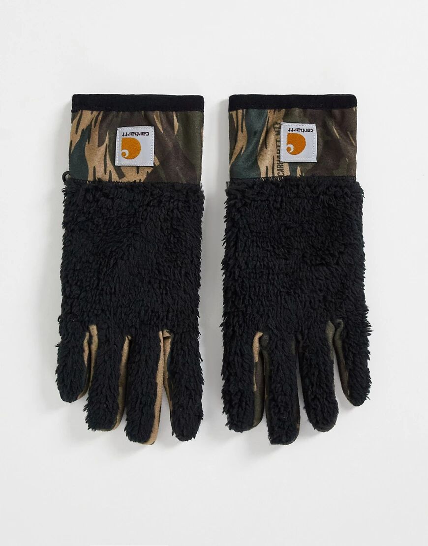 Carhartt WIP jackson fleece pile gloves in black camo  Black