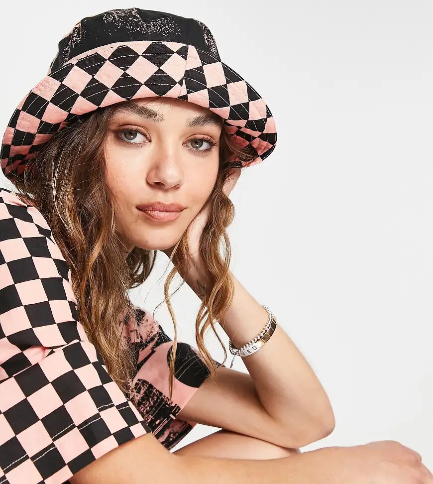 COLLUSION reversible bucket hat in checkerboard print-Multi  Multi