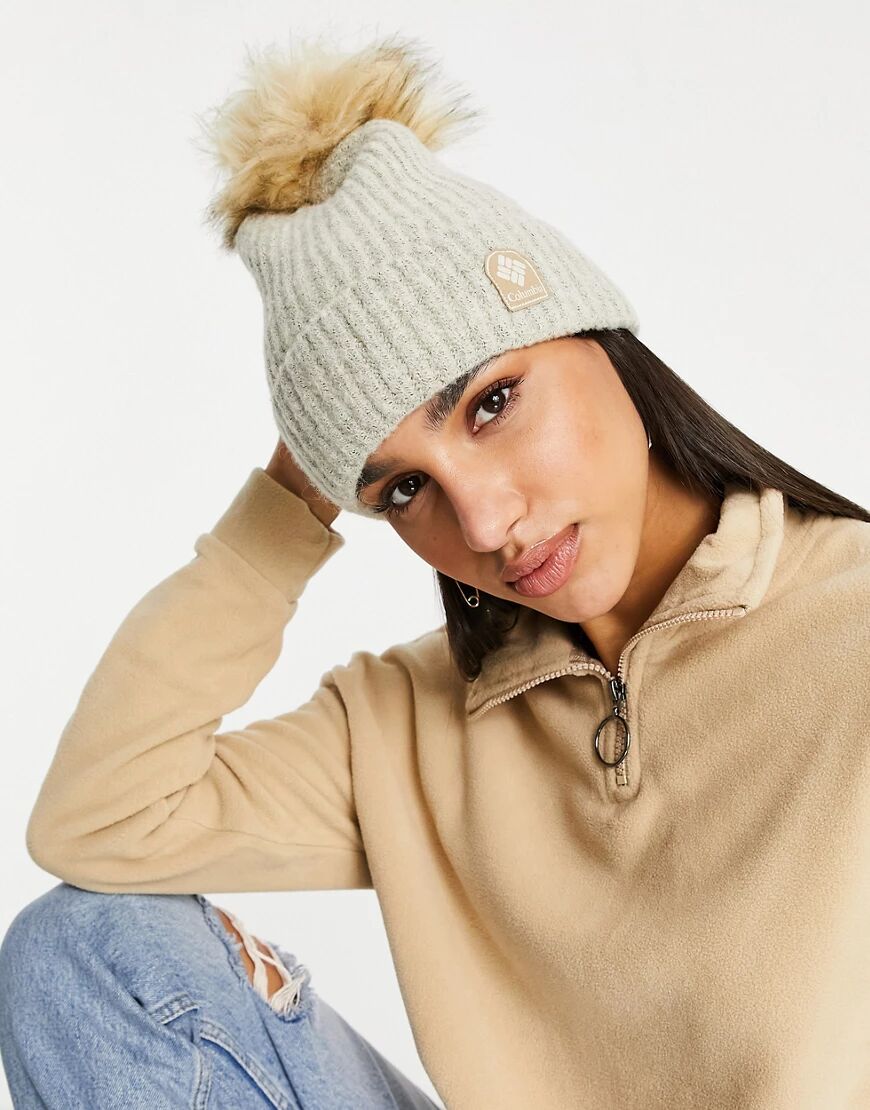 Columbia Winter Blur pom pom beanie in white  White