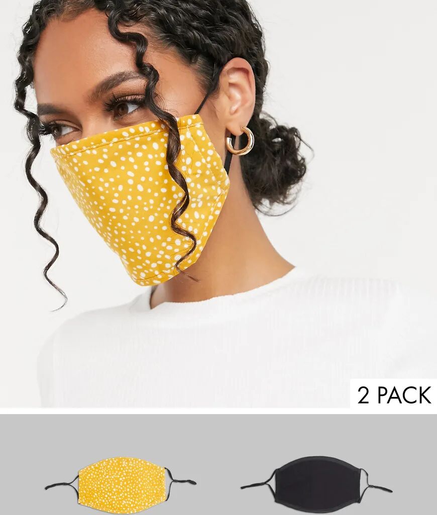 DesignB London 2 pack face covering with adjustable straps in black and ochre polka dot print-Multi  Multi