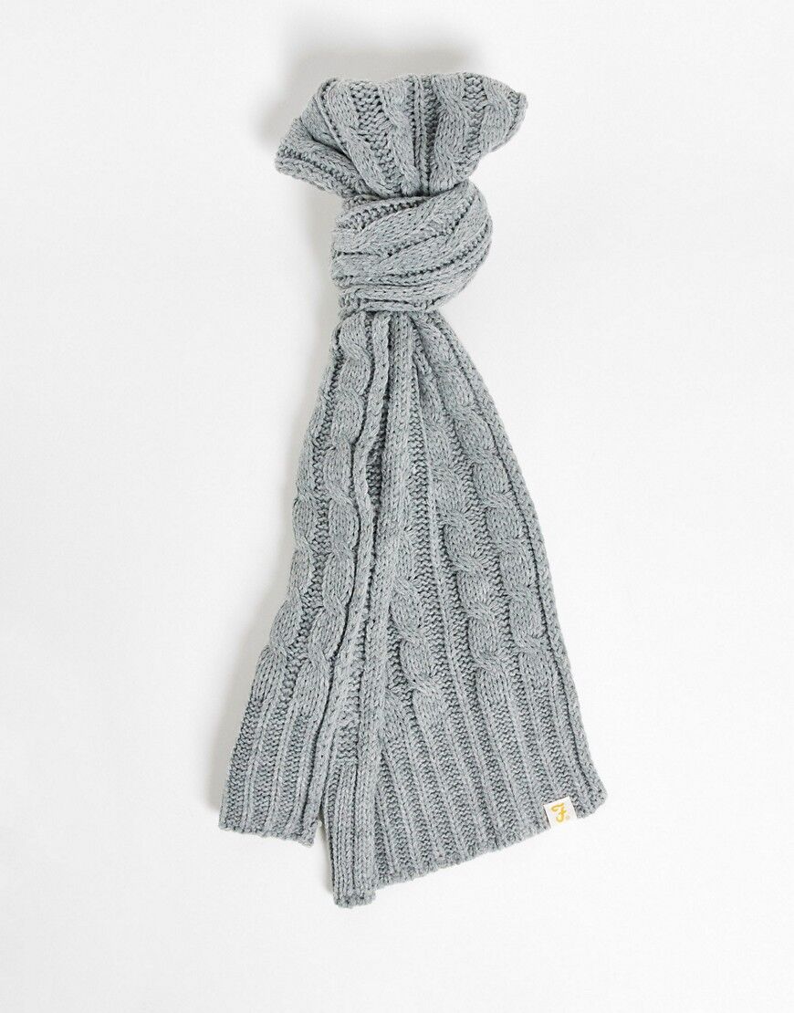 Farah logo cable knit scarf in grey  Grey