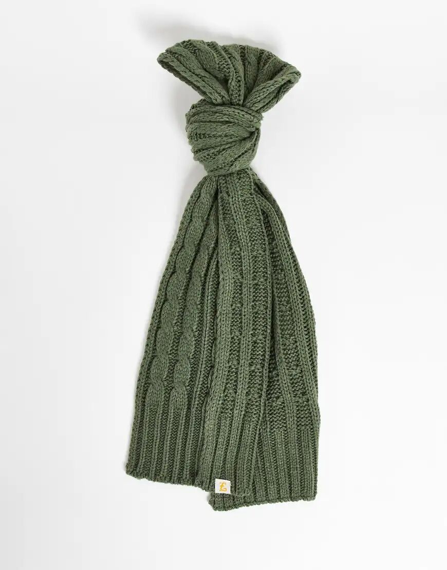 Farah logo cable knit scarf in khaki-Green  Green