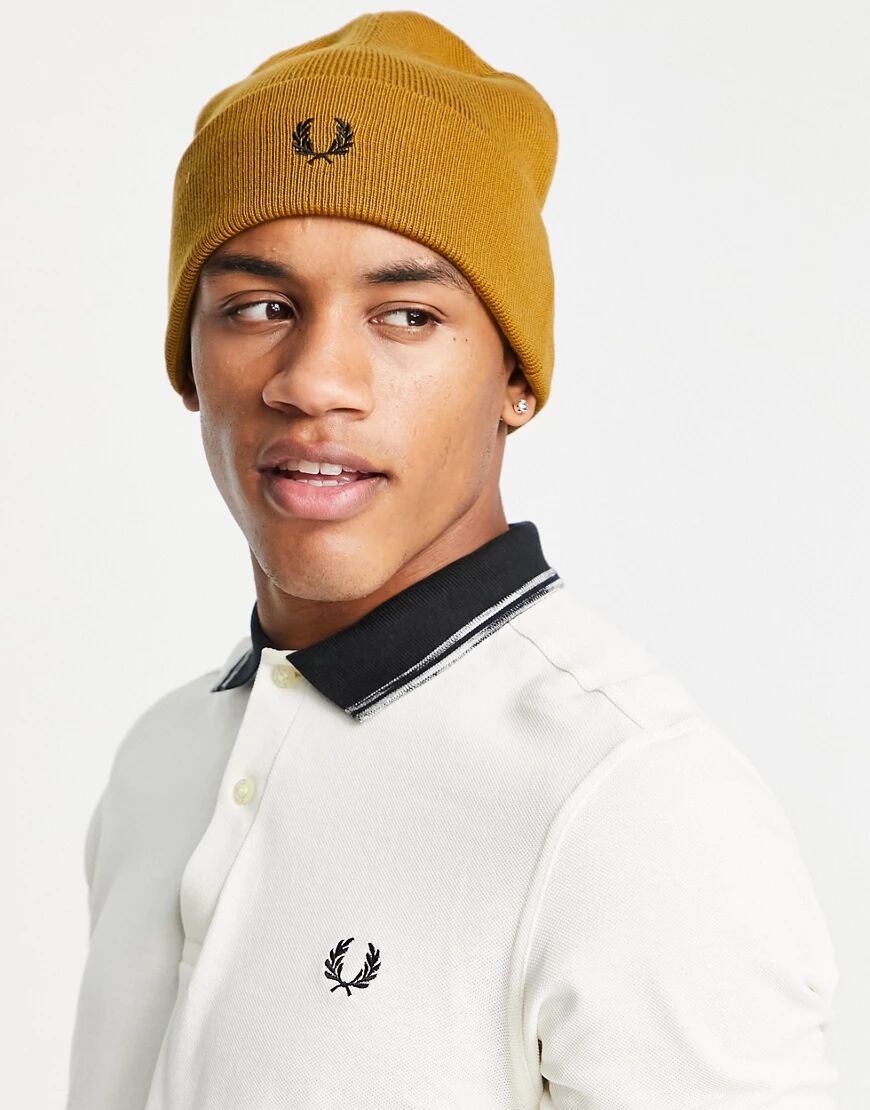 Fred Perry merino wool beanie in tan-Brown  Brown