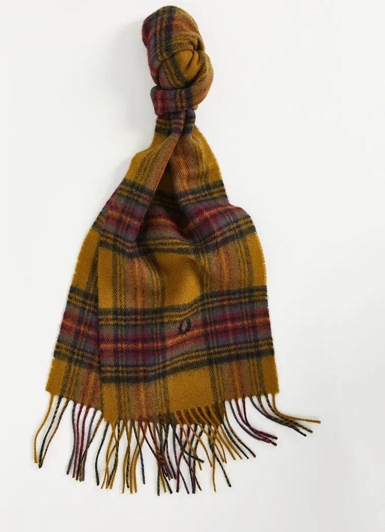 Fred Perry stewart tartan scarf in tan-Brown  Brown