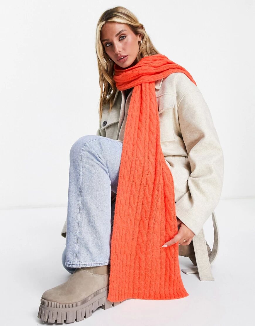 French Connection cable knit scarf in orange-Red  Red