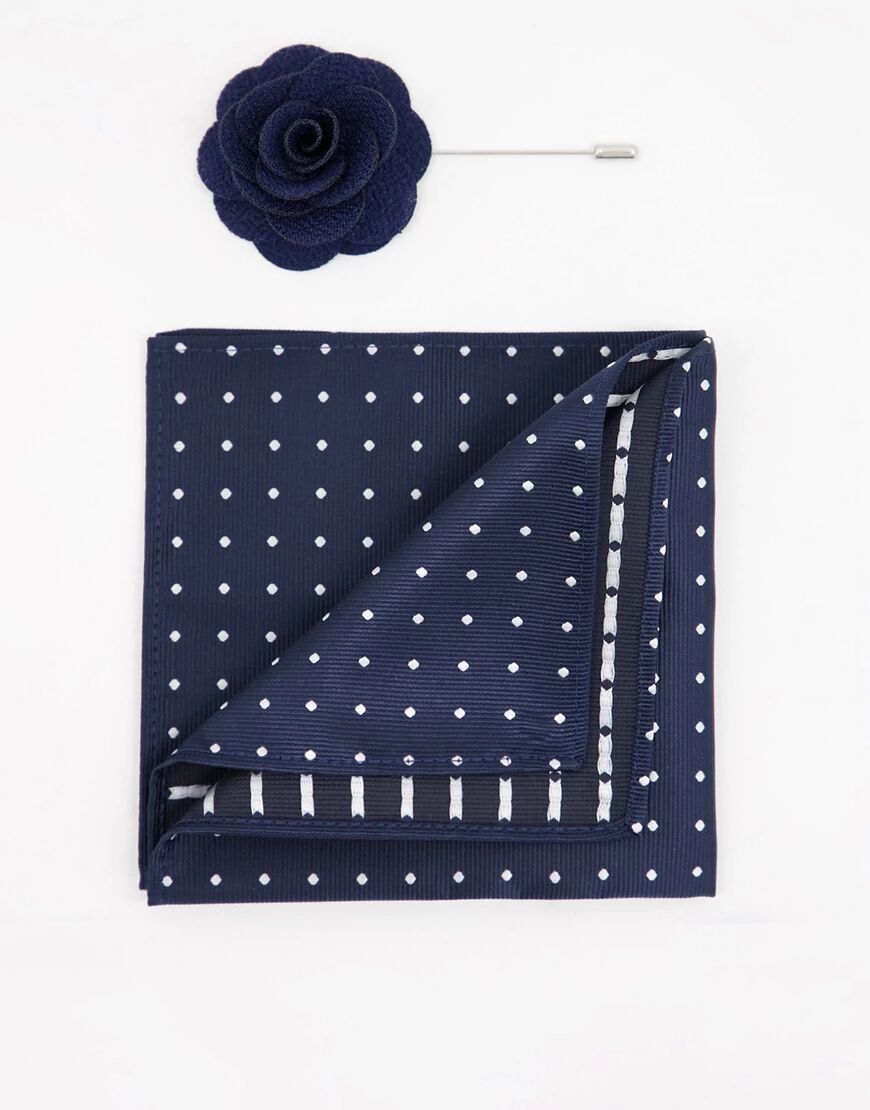 French Connection dotted pocket square & lapel pin set-Navy  Navy