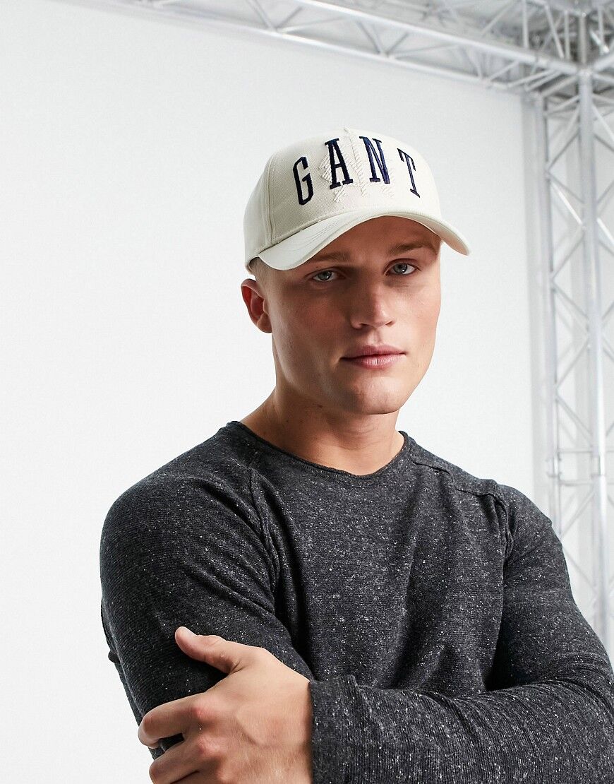 GANT cap with large logo in cream-White  White