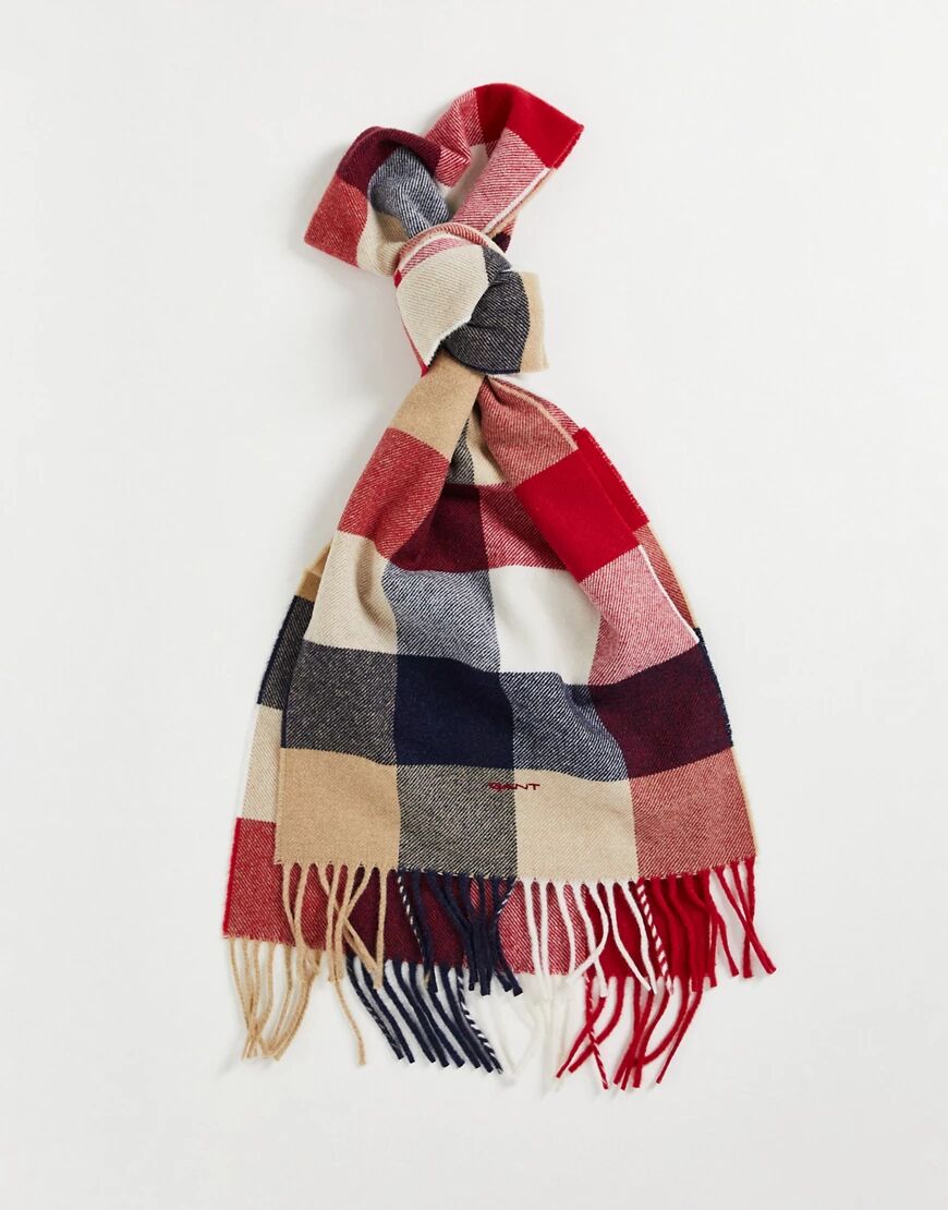 GANT check scarf in black/tan/red mix with small logo-Multi  Multi