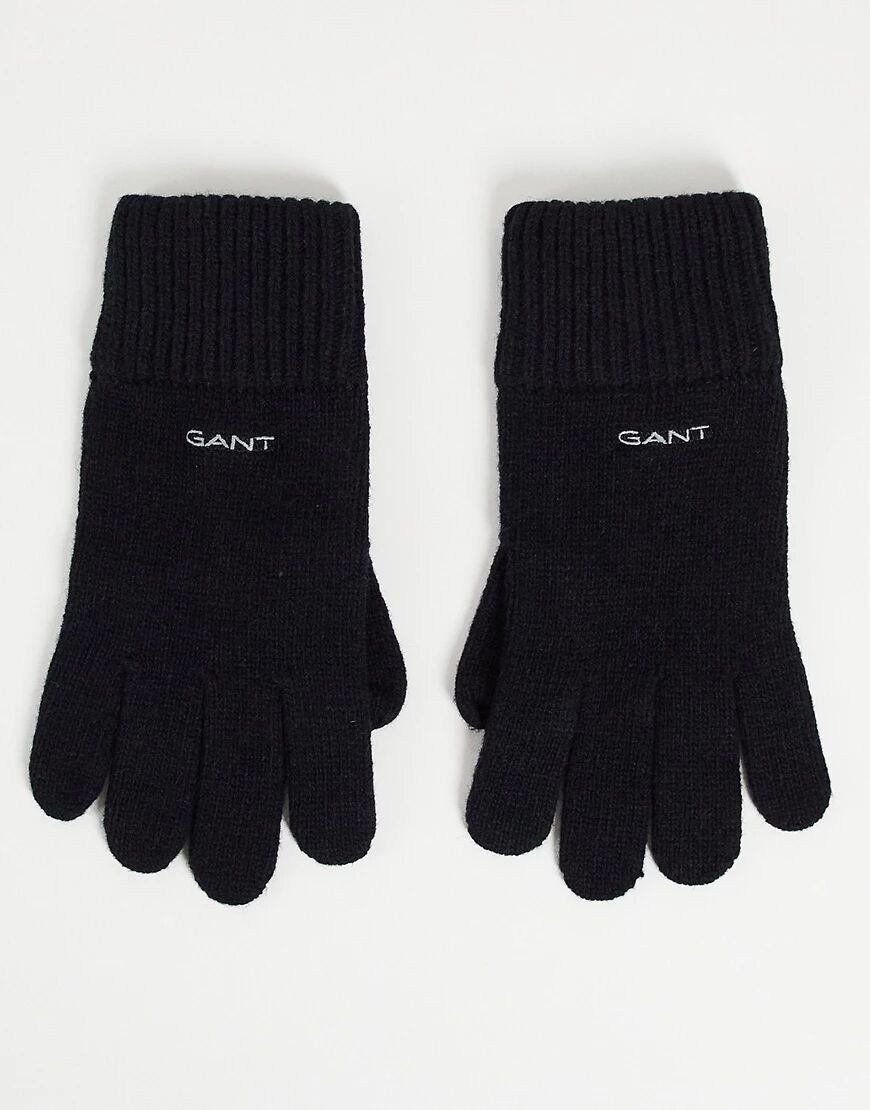 GANT knitted wool gloves in black with small logo  Black