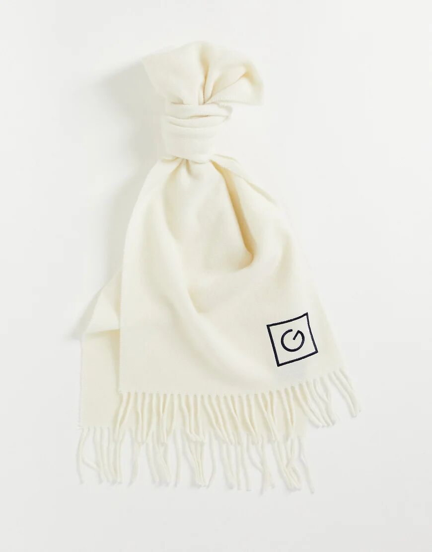 GANT wool scarf with logo in cream-White  White