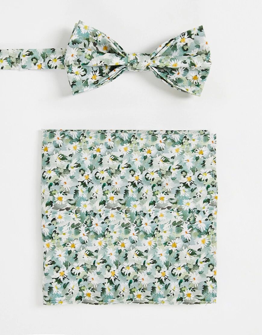 Gianni Feraud liberty print floral bow tie and pocket square set-Green  Green