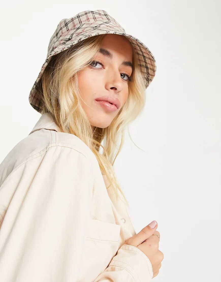 Glamorous 90s bucket hat in beige multi check-Neutral  Neutral