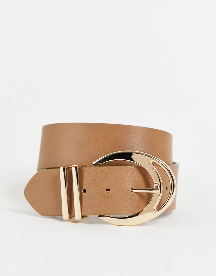 Glamorous belt wiith minimal gold hardware in tan-Brown  Brown
