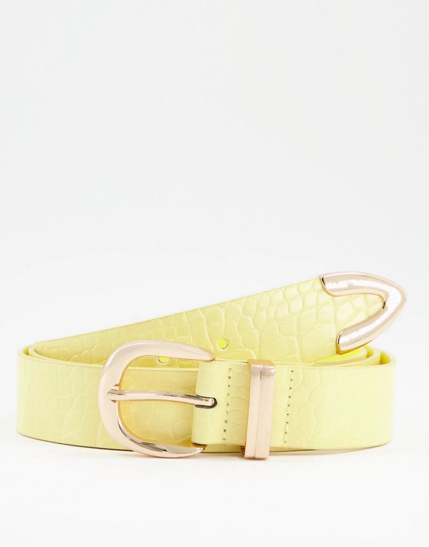 Glamorous Curve Exclusive belt in butter croc with gold tipping-Yellow  Yellow