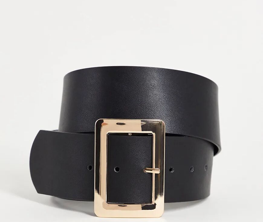 Glamorous Curve Exclusive waist & hip belt in recycled black PU with square gold buckle  Black